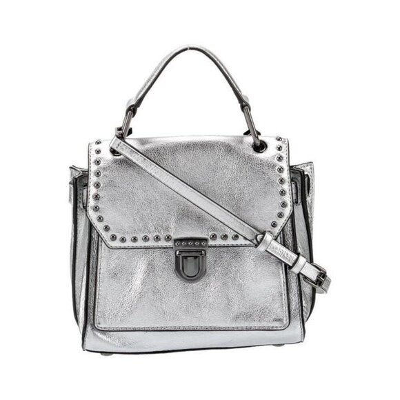 Rebecca Minkoff Handbags - Rebecca Minkoff Metallic Silver Leather Crossbody Bag Studded Push-Lock Purse